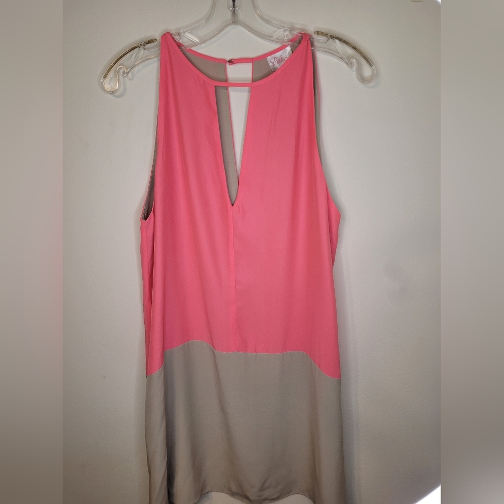 Parker Silk Dress Color Block Keyhole Size M Pink & Tan